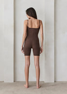 the sculpting rib maternity romper in brown