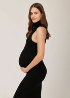 Bumpsuit Maternity Soft Rib Turtleneck Sleeveless Dress in Black