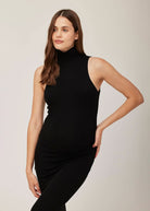 Bumpsuit Maternity Soft Rib Turtleneck Sleeveless Dress in Black