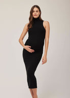 Bumpsuit Maternity Soft Rib Turtleneck Sleeveless Dress in Black