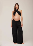 the maternity wide leg high waist pant in black gauze