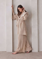 the maternity wide leg high waist pant in sand gauze