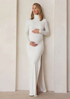 the monica maternity turtleneck long sleeve maxi dress in ivory