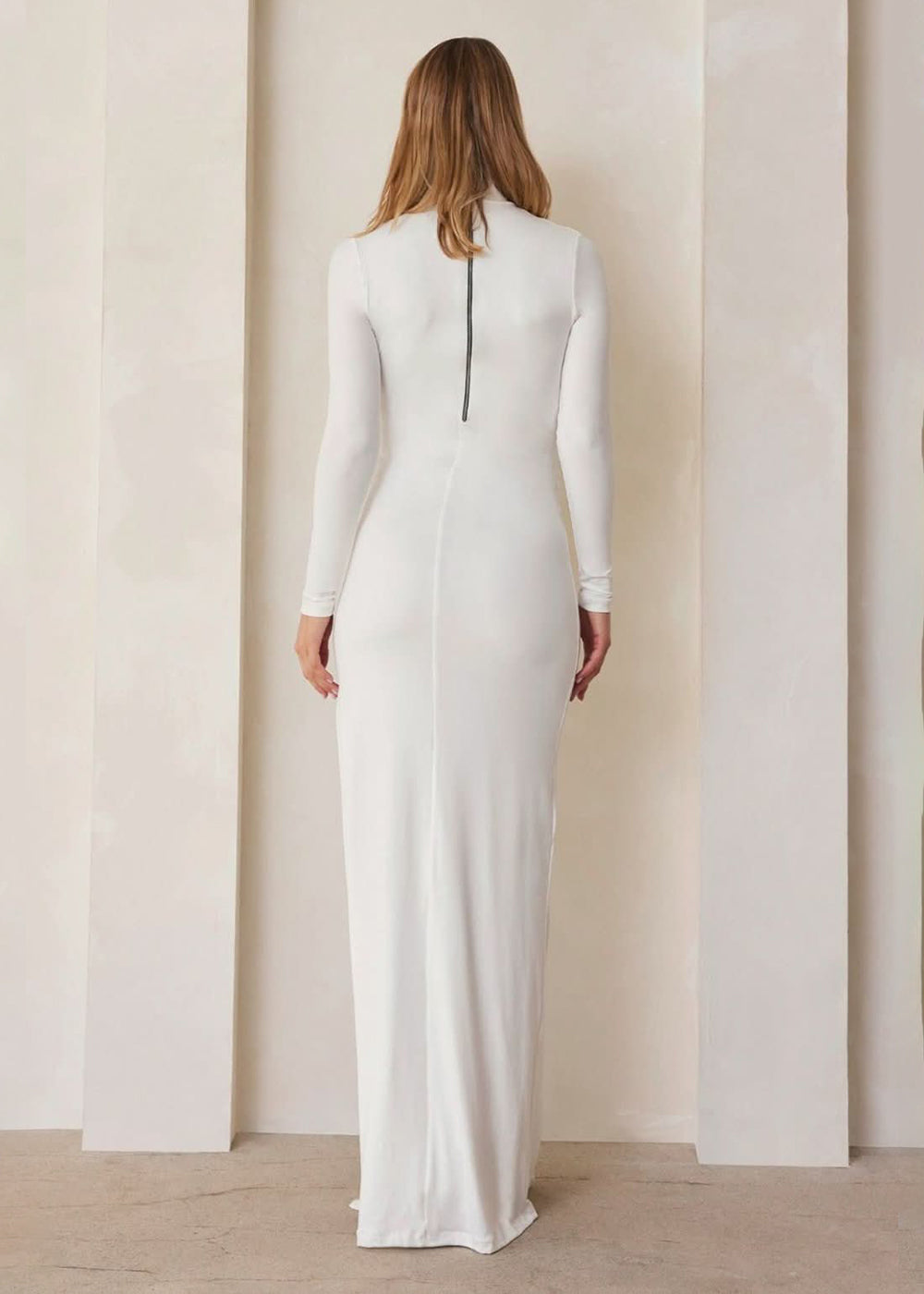 the monica maternity turtleneck long sleeve maxi dress in ivory