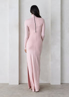 Bumpsuit Maternity The Monica Turtleneck Longsleeve Maxi Dress with slit in Dusty Pink