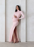 Bumpsuit Maternity The Monica Turtleneck Longsleeve Maxi Dress with slit in Dusty Pink