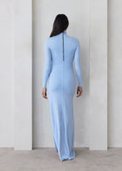 Bumpsuit Maternity The monica Turtleneck Long sleeve Dress with side slit in powder blue