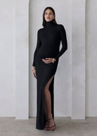 the monica turtleneck long sleeve maxi dress in black