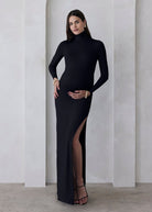 the monica turtleneck long sleeve maxi dress in black