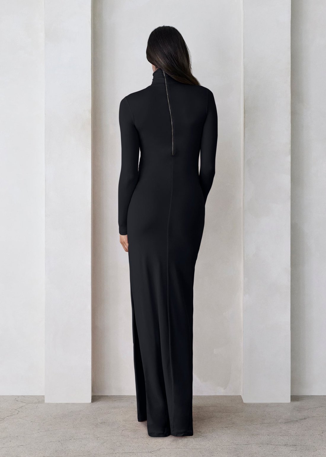 the monica turtleneck long sleeve maxi dress in black