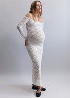 the off the shoulder lace maternity maxi dress in ivory