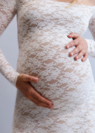 the off the shoulder lace maternity maxi dress in ivory