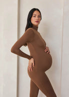 Bumpsuit Maternity The Penelope Turtleneck Long sleeve Jumpsuit in Mocha