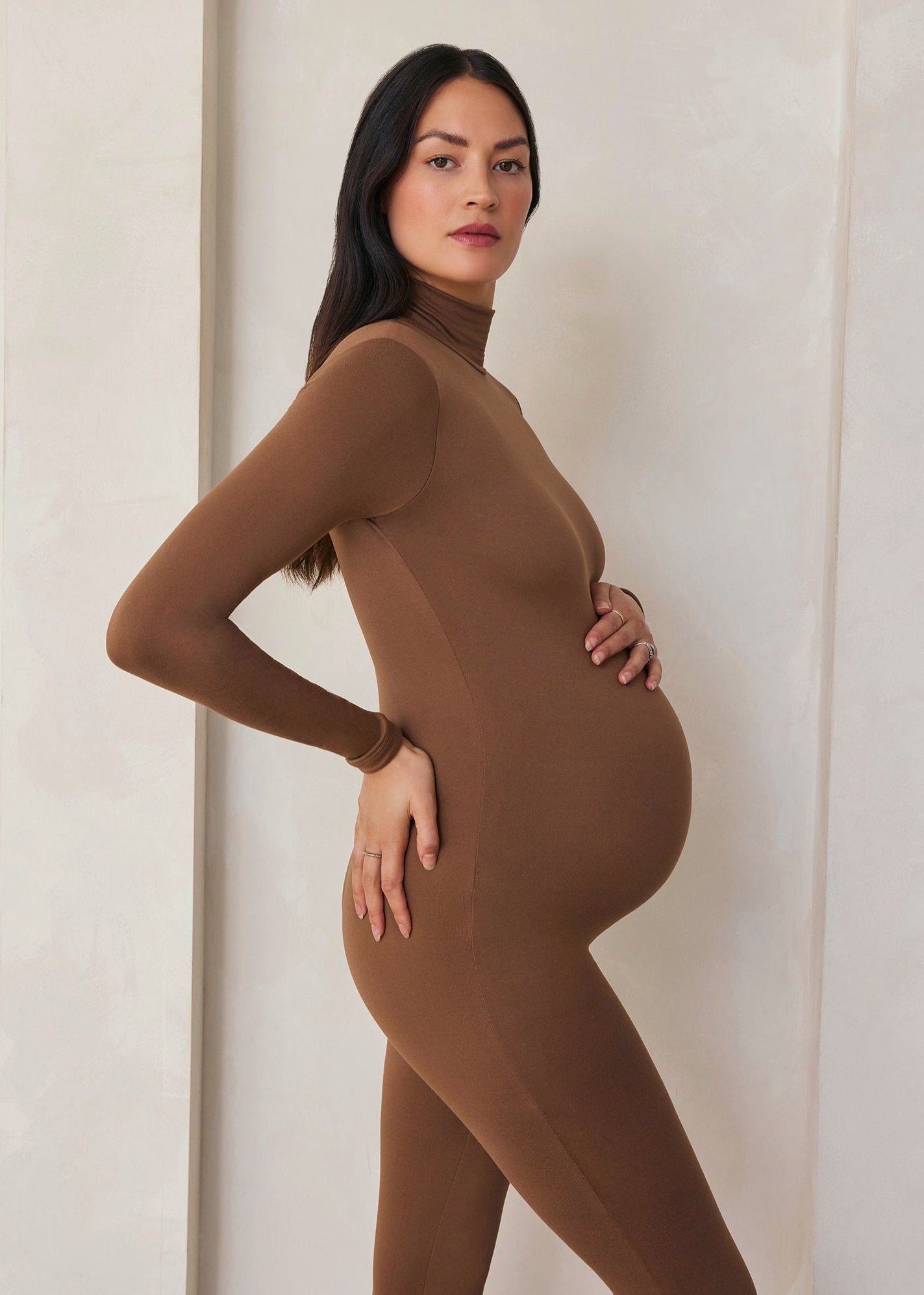 Bumpsuit Maternity The Penelope Turtleneck Long sleeve Jumpsuit in Mocha