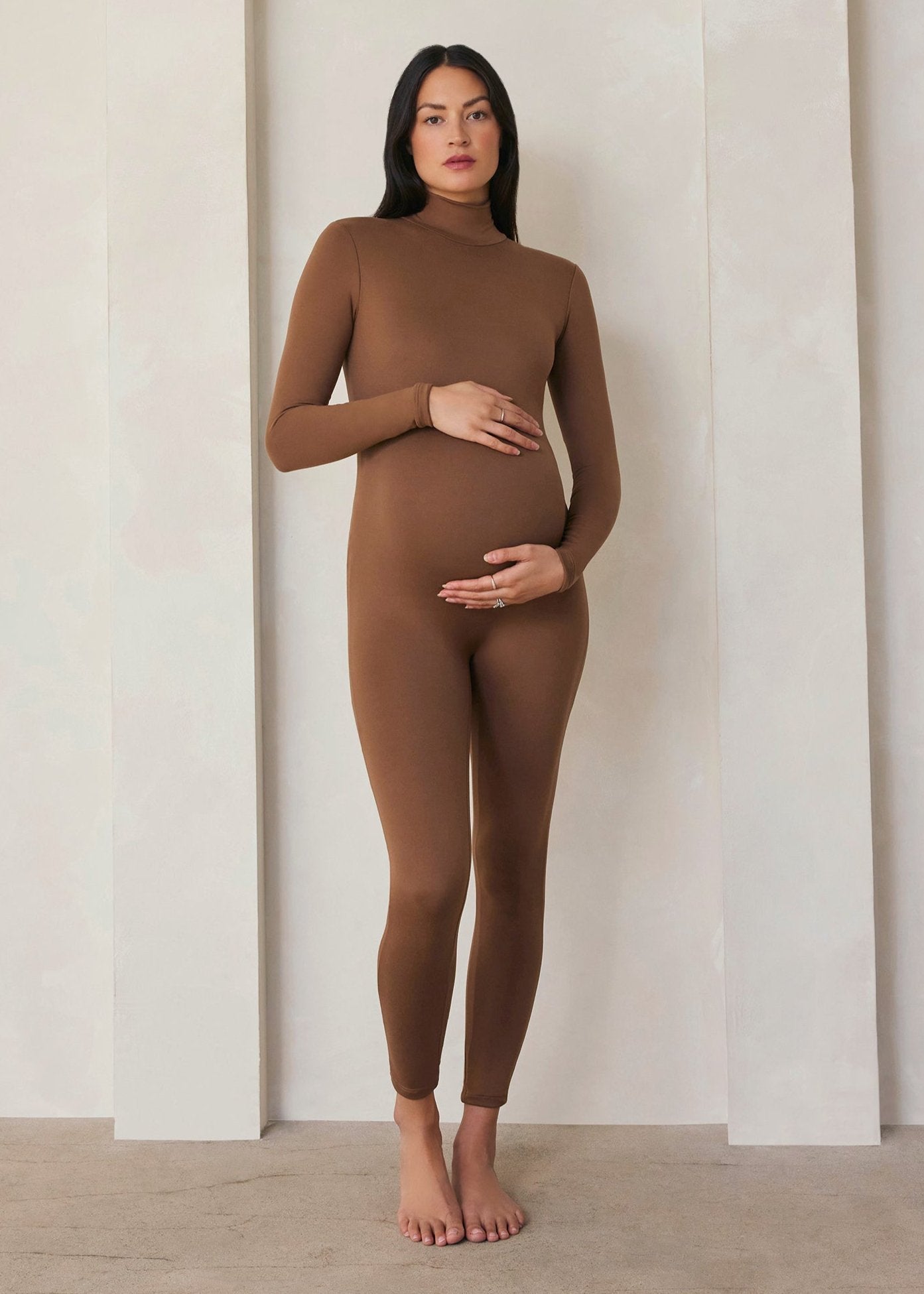 Bumpsuit Maternity The Penelope Turtleneck Long sleeve Jumpsuit in Mocha