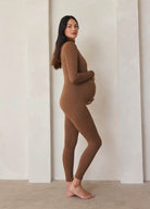 Bumpsuit Maternity The Penelope Turtleneck Long sleeve Jumpsuit in Mocha