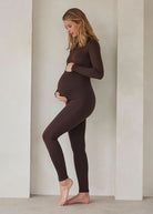 the penelope maternity turtleneck longsleeve jumpsuit in chocolate