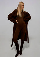 the penelope maternity turtleneck longsleeve jumpsuit in chocolate