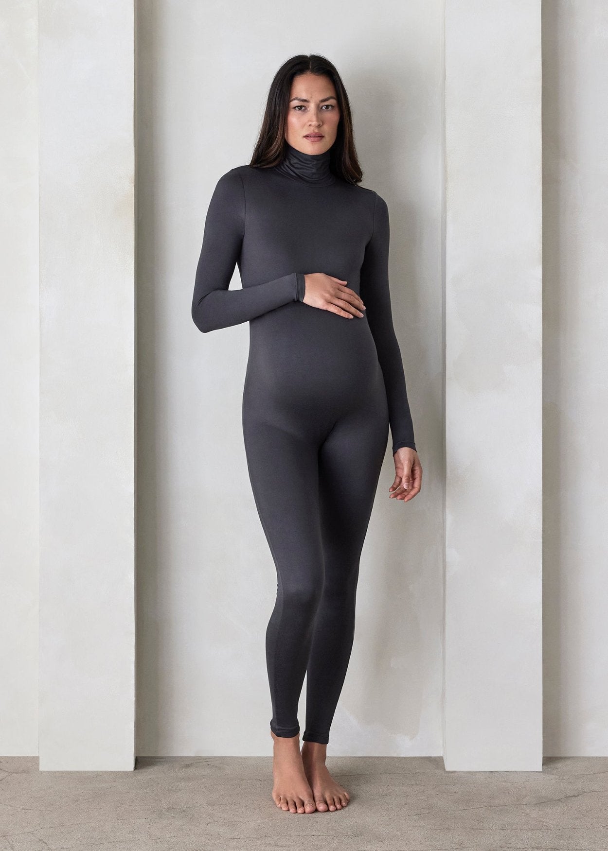 Bumpsuit Maternity The Penelope Turtleneck Long sleeve Jumpsuit in Slate