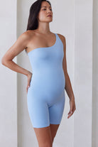 The Romee One Shoulder Maternity Bumpsuit in Powder Blue