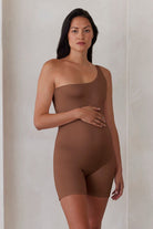 Bumpsuit Maternity The Romee One Shoulder Romper in Mocha