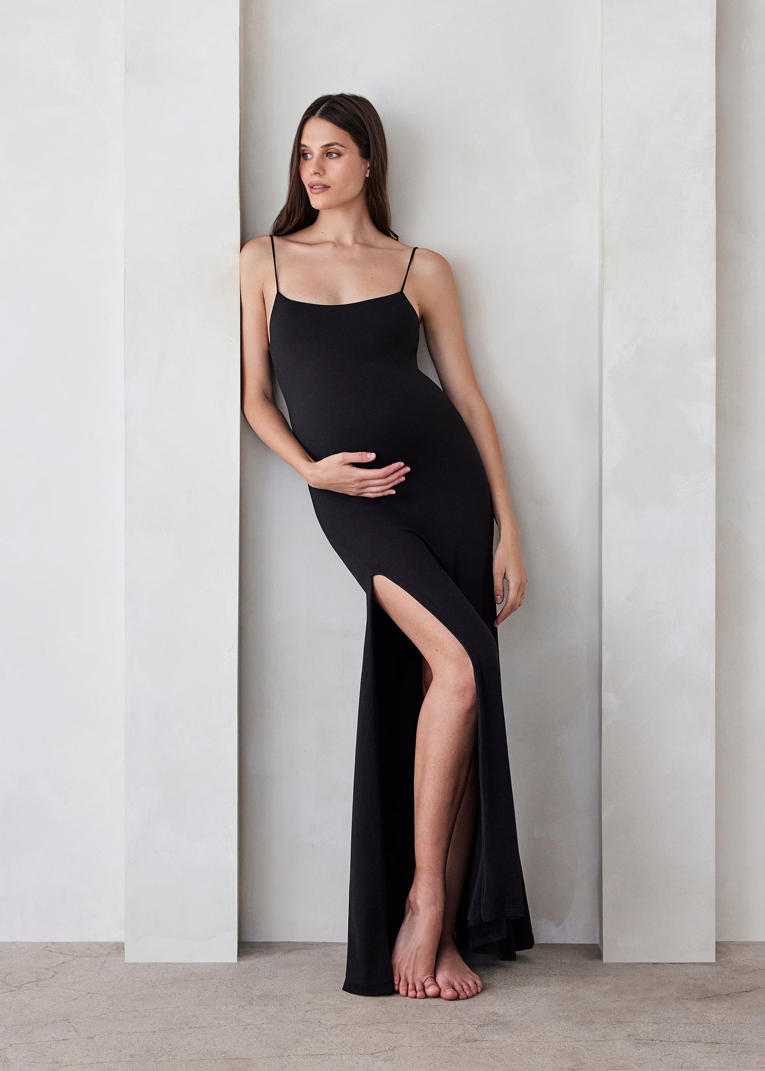 Bumpsuit maternity the rosie square neck sleeveless maxi dress with side slit black