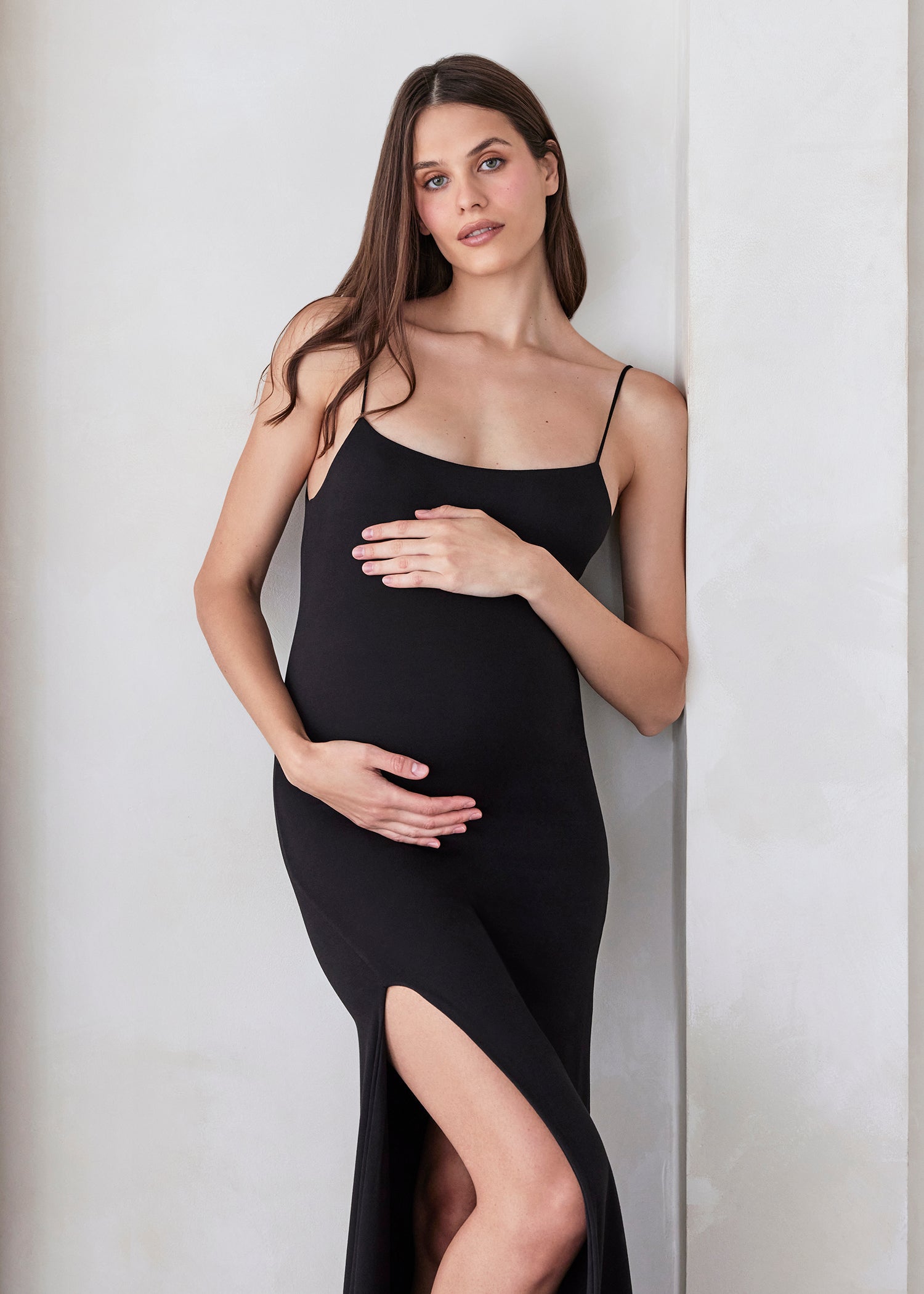 Bumpsuit maternity the rosie square neck sleeveless maxi dress with side slit black