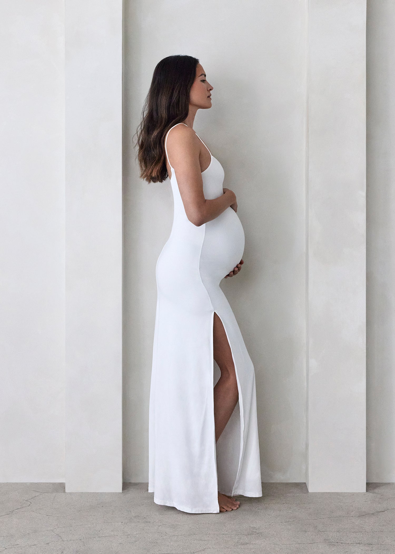 Bumpsuit Maternity The Rosie Square Neck Sleeveless Maxi Dress with side slit in Ivory