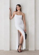 Bumpsuit Maternity The Rosie Square Neck Sleeveless Maxi Dress with side slit in Ivory