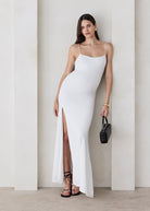 Bumpsuit Maternity The Rosie Square Neck Sleeveless Maxi Dress with side slit in Ivory