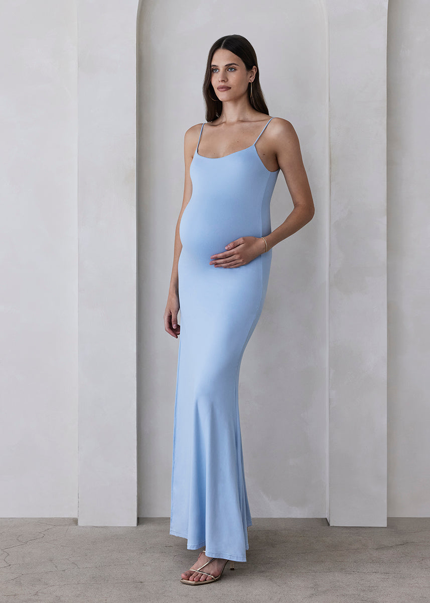 Bumpsuit maternity the rosie square neck sleeveless maxi dress with side slit powder blue