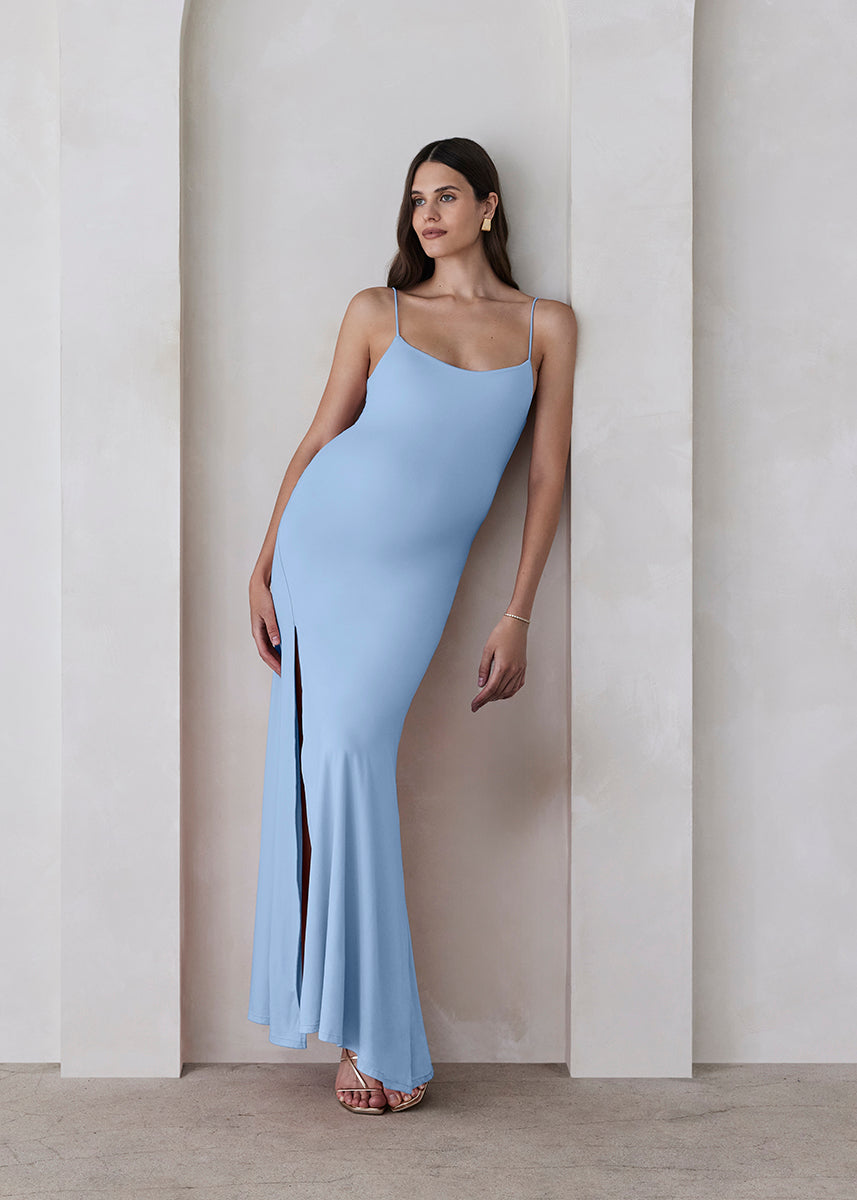 Bumpsuit maternity the rosie square neck sleeveless maxi dress with side slit powder blue