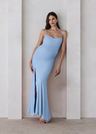 Bumpsuit maternity the rosie square neck sleeveless maxi dress with side slit powder blue