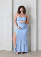 Bumpsuit maternity the rosie square neck sleeveless maxi dress with side slit powder blue