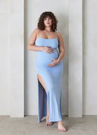 Bumpsuit maternity the rosie square neck sleeveless maxi dress with side slit powder blue