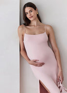 bumpsuit maternity the rosie square neck spaghetti strap maxi dress in dusty pink