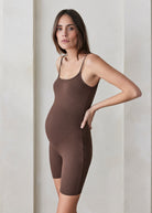 the sculpting rib maternity romper in brown