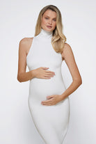 Bumpsuit Maternity The Serena Turtleneck Sleeveless Maxi Dress in Ivory