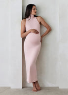 the serena turtleneck sleeveless maternity maxi dress in dusty pink