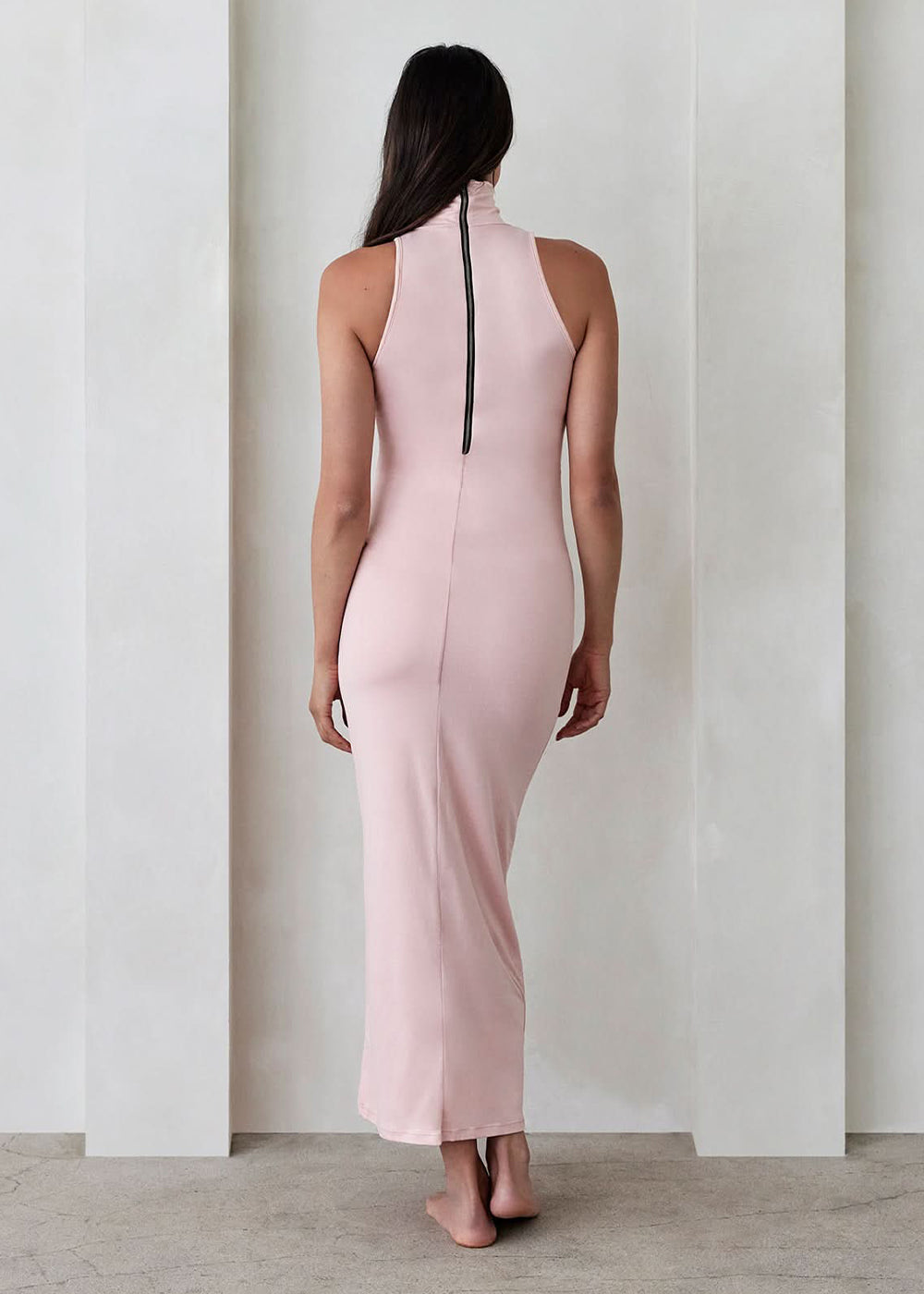 the serena turtleneck sleeveless maternity maxi dress in dusty pink