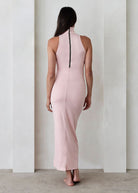 the serena turtleneck sleeveless maternity maxi dress in dusty pink