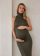 the serena turtleneck sleeveless maternity maxi dress in olive