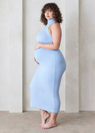 the serena turtleneck sleeveless maternity maxi dress in powder blue