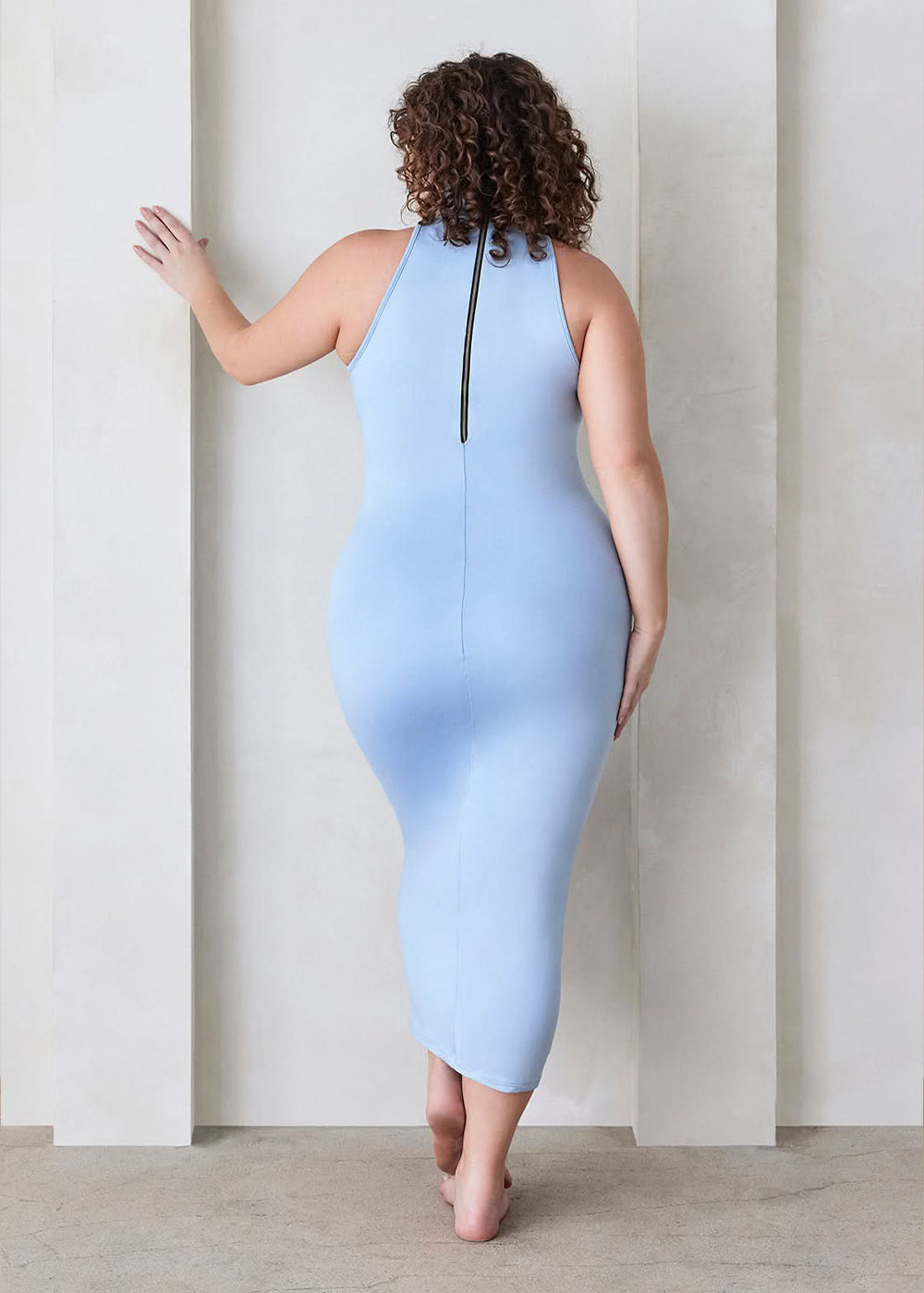 the serena turtleneck sleeveless maternity maxi dress in powder blue