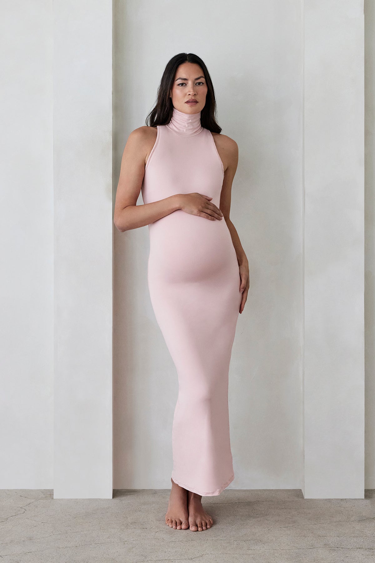 Bumpsuit Maternity The Serena Turtleneck Sleeveless Maxi Dress in Dusty Pink