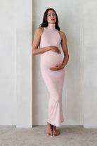 Bumpsuit Maternity The Serena Turtleneck Sleeveless Maxi Dress in Dusty Pink