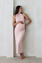 Bumpsuit Maternity The Serena Turtleneck Sleeveless Maxi Dress in Dusty Pink