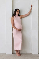 Bumpsuit Maternity The Serena Turtleneck Sleeveless Maxi Dress in Dusty Pink