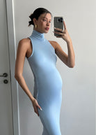 Bumpsuit Maternity The Serena Turtleneck Sleeveless Maxi Dress in Powder Blue
