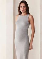 Bumpsuit Maternity Soft Rib Boat Neck Midi Dress in Heather Grey